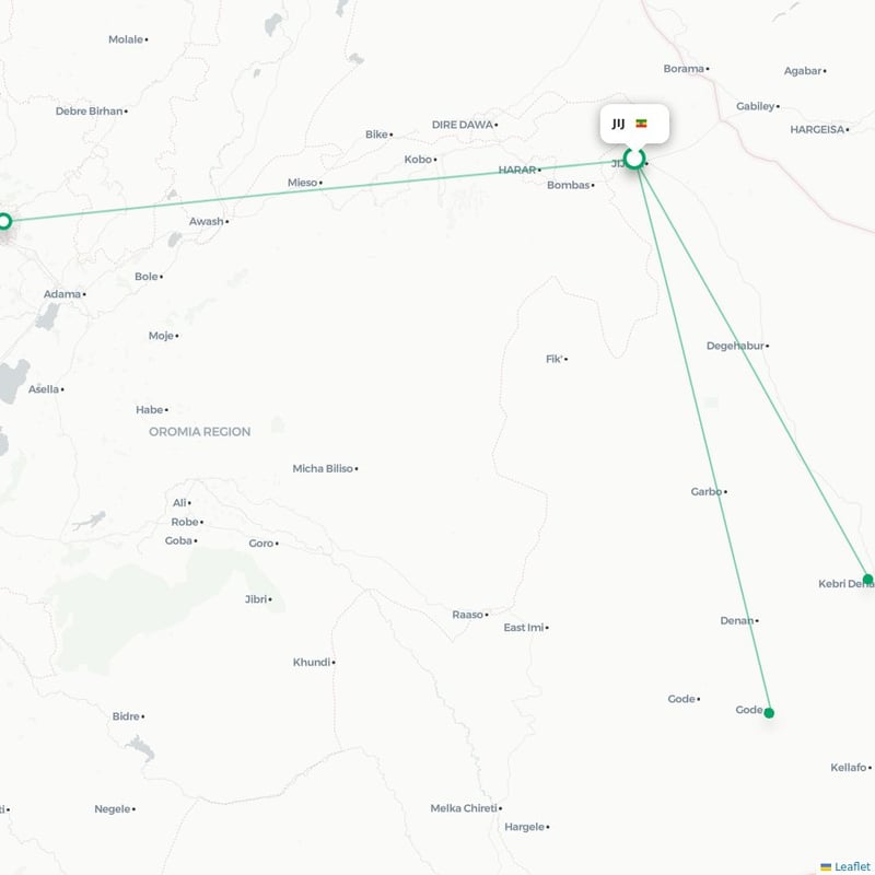 Route map Jijiga  JIJ airport