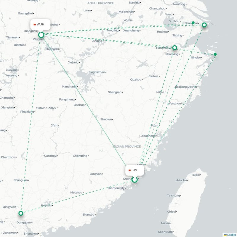 JJN - WUH route map