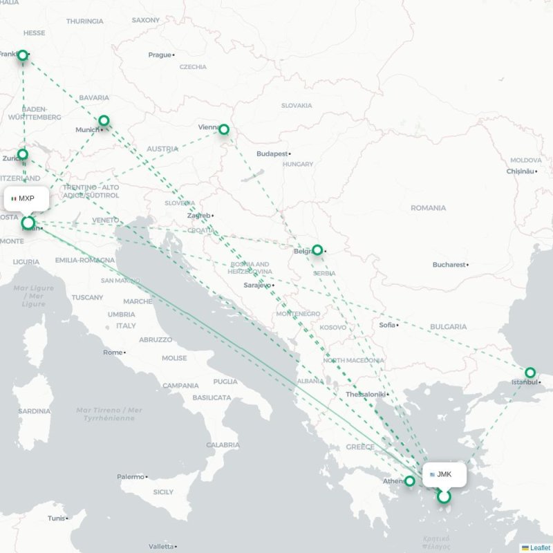 JMK - MXP route map