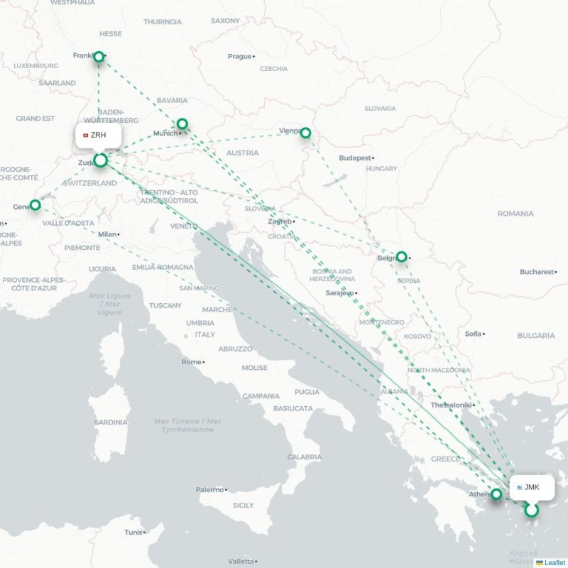 JMK - ZRH route map