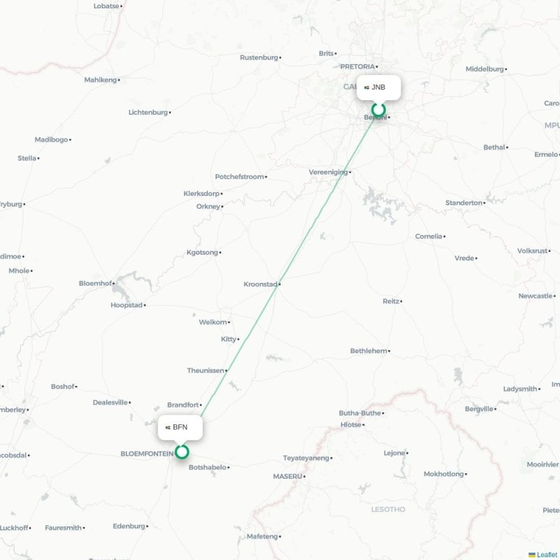 JNB - BFN route map