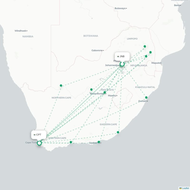 JNB - CPT route map