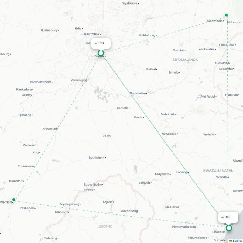 JNB - DUR route map