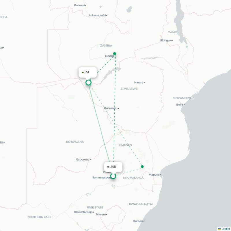 JNB - LVI route map