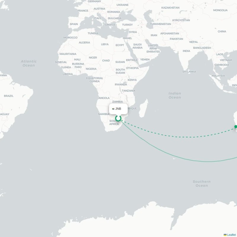 JNB - SYD route map