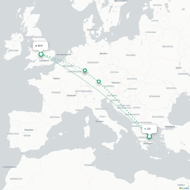 JSI - BHX route map