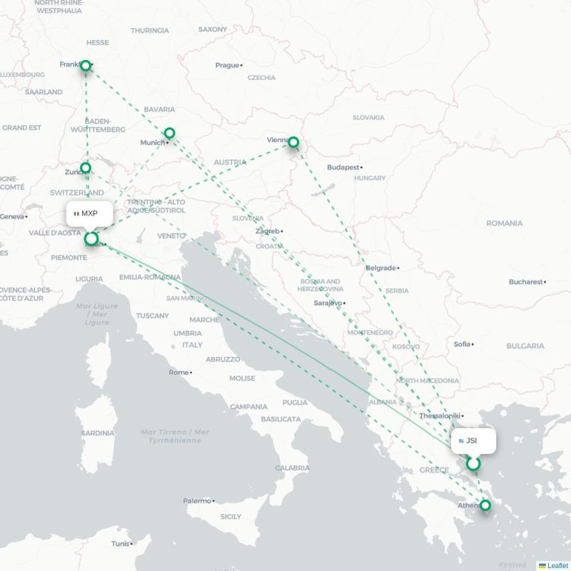 JSI - MXP route map