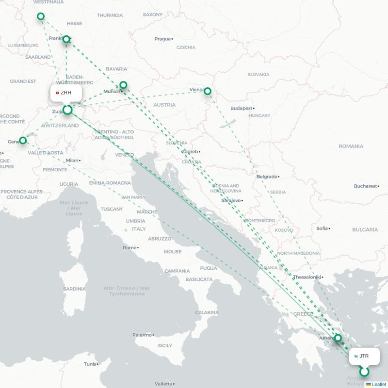 JTR - ZRH route map