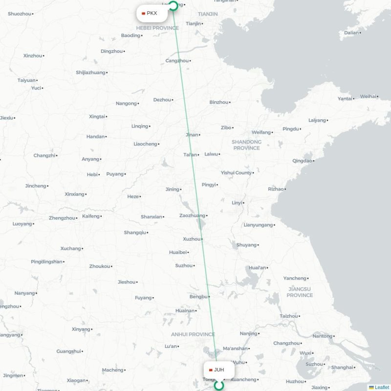 JUH - PKX route map