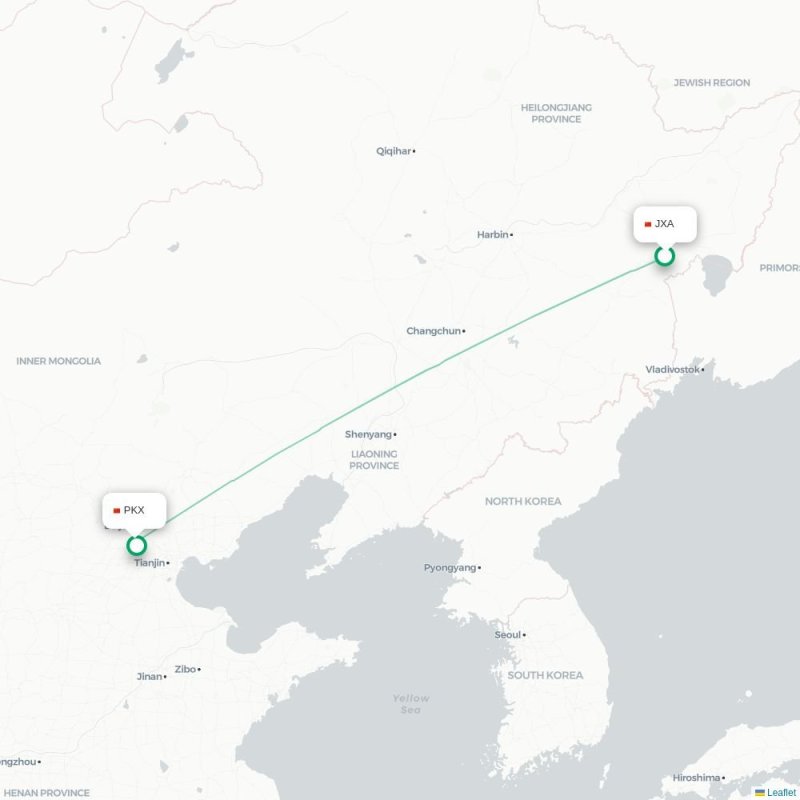 JXA - PKX route map