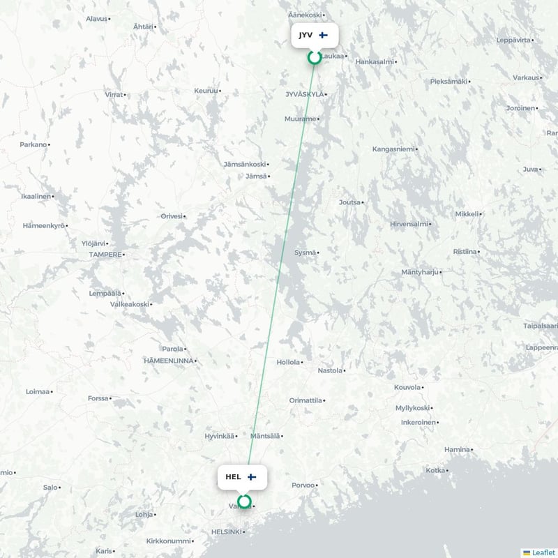 Route map Jyvaskyla  JYV airport