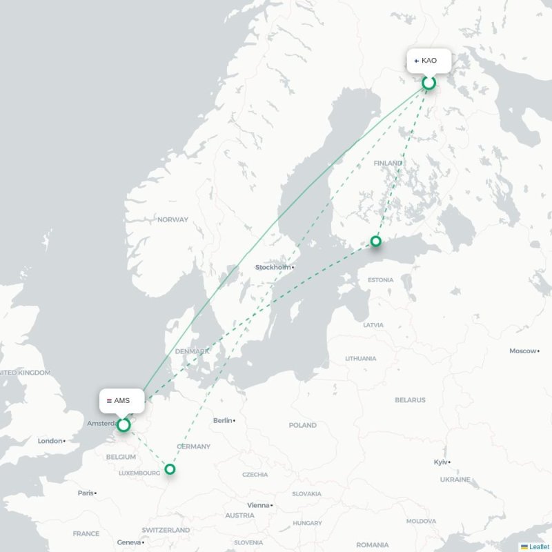 KAO - AMS route map