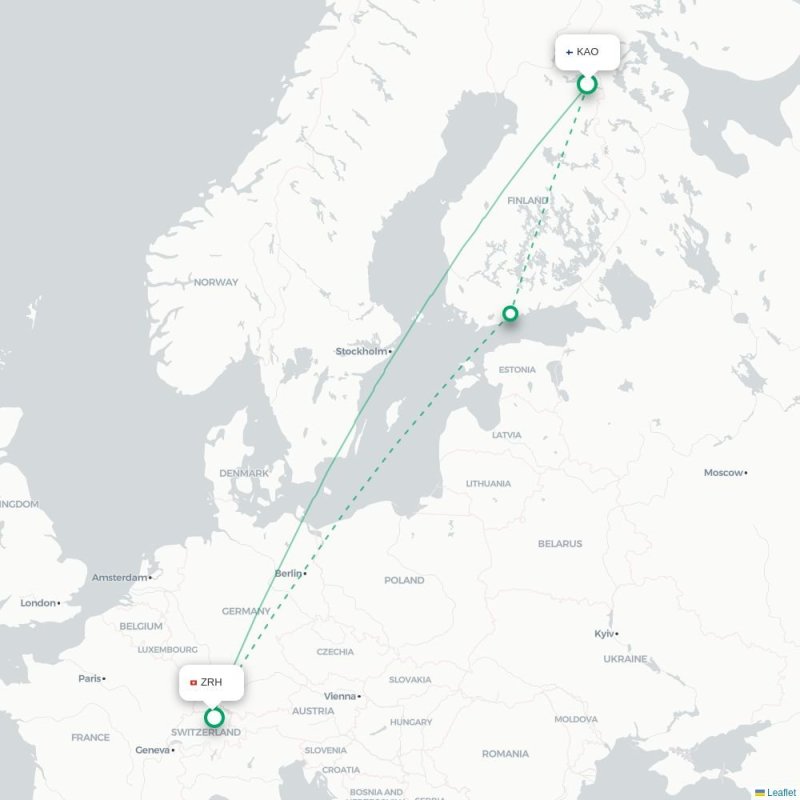KAO - ZRH route map