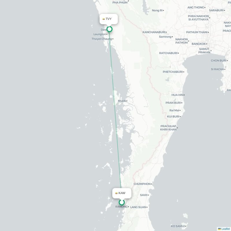 KAW - TVY route map