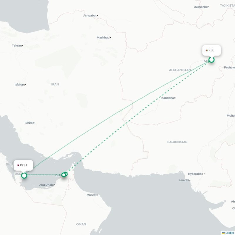 KBL - DOH route map