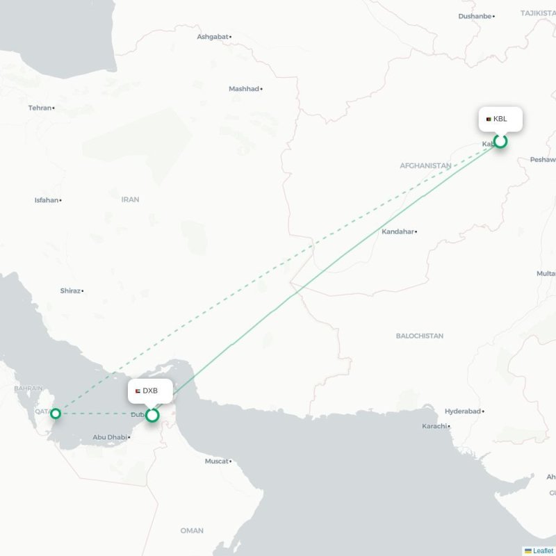 KBL - DXB route map