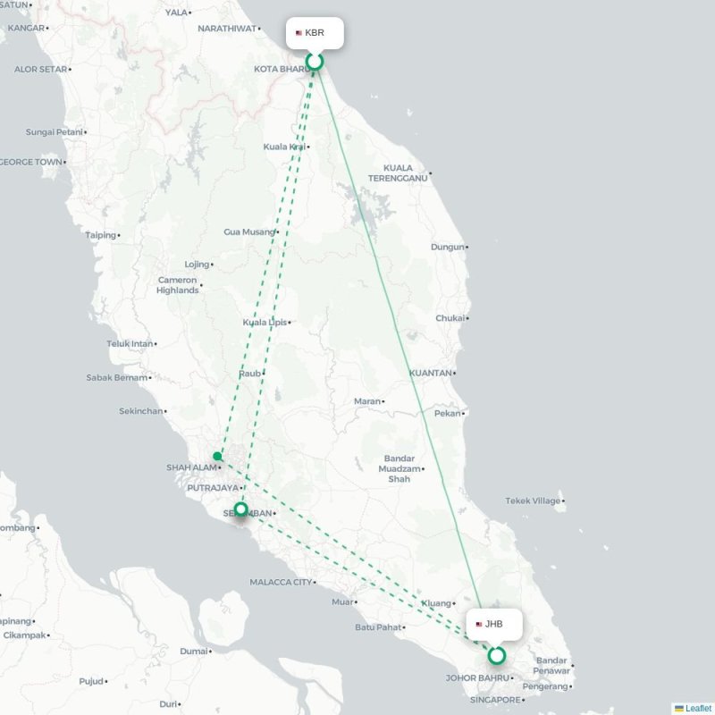 KBR - JHB route map