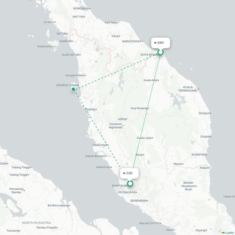 KBR - SZB route map
