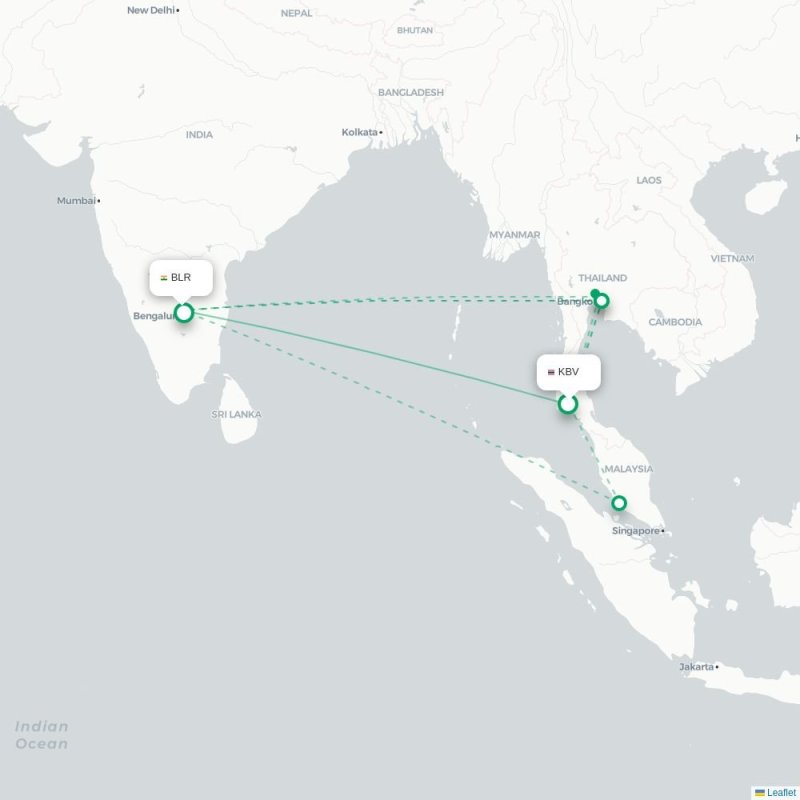 KBV - BLR route map
