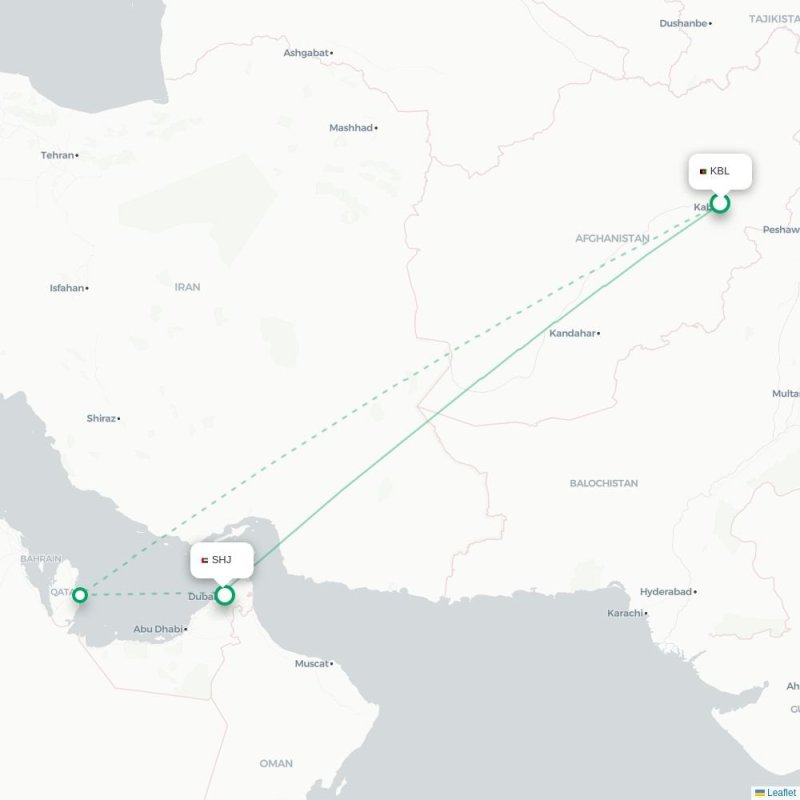 KBV - SHJ route map