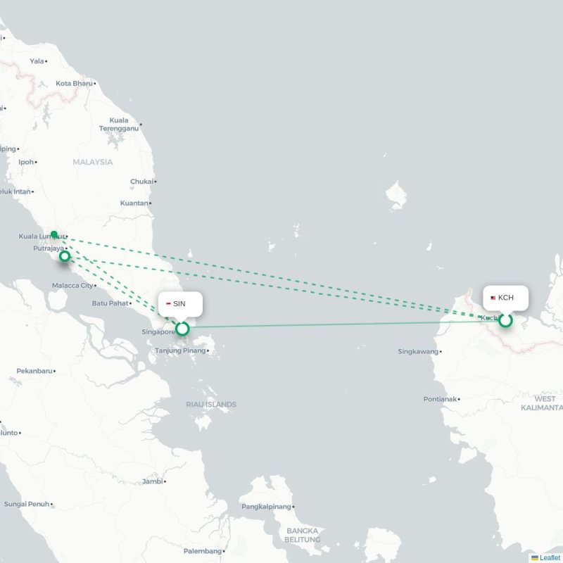 KCH - SIN route map