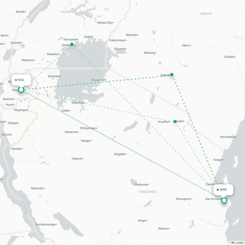 KGL - DAR route map