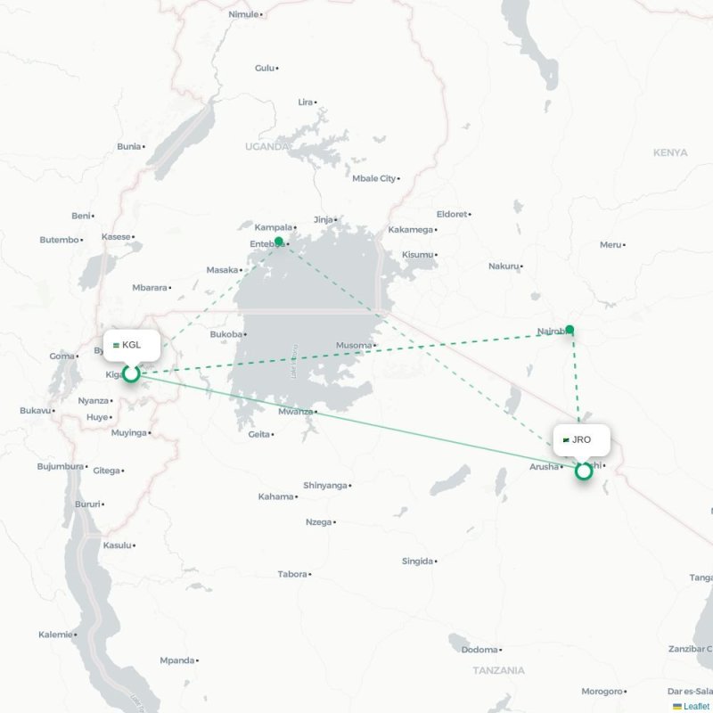 KGL - JRO route map