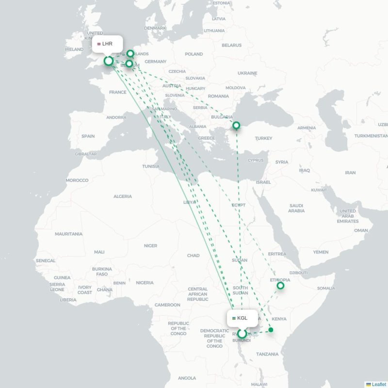 KGL - LHR route map