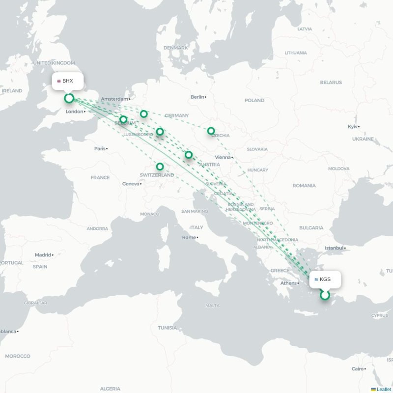 KGS - BHX route map
