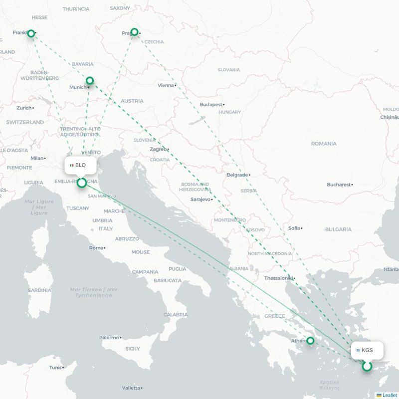 KGS - BLQ route map