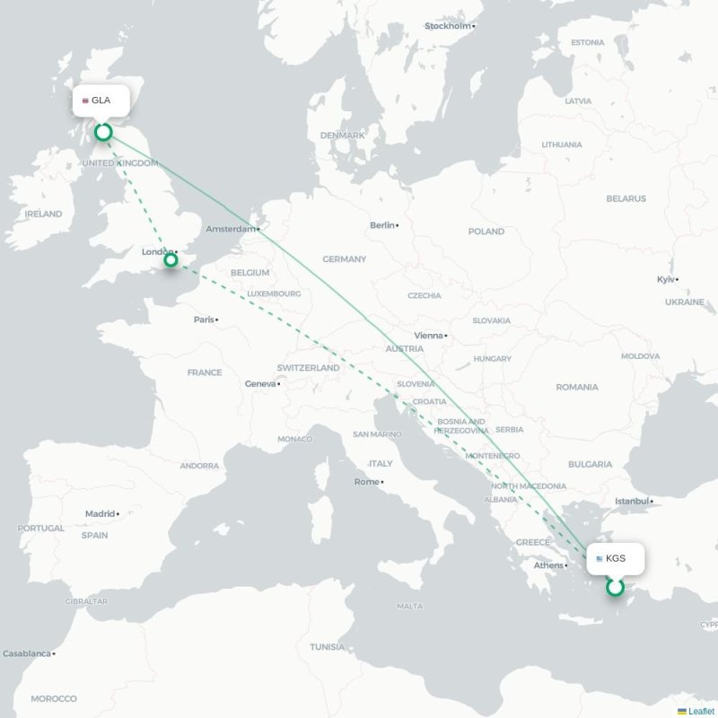KGS - GLA route map
