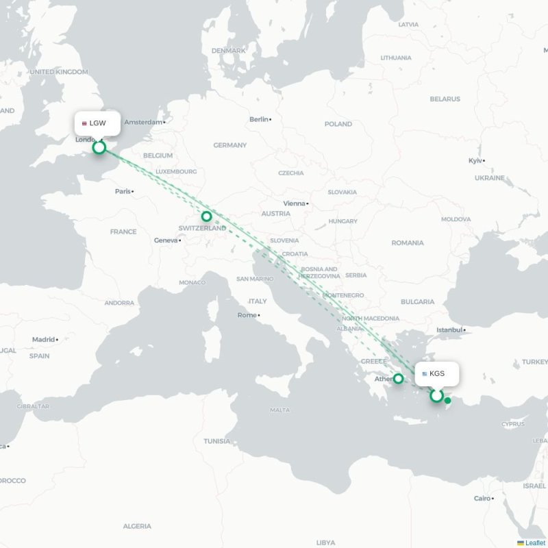 KGS - LGW route map