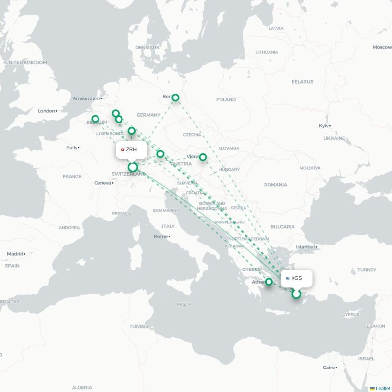 KGS - ZRH route map