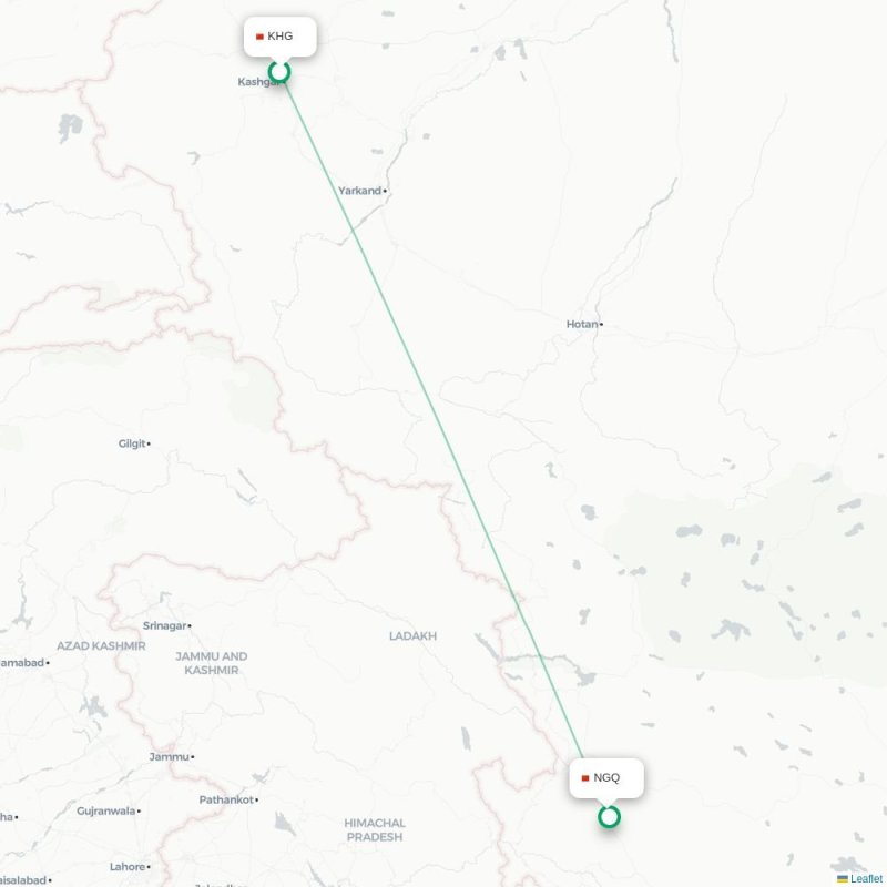 KHG - NGQ route map
