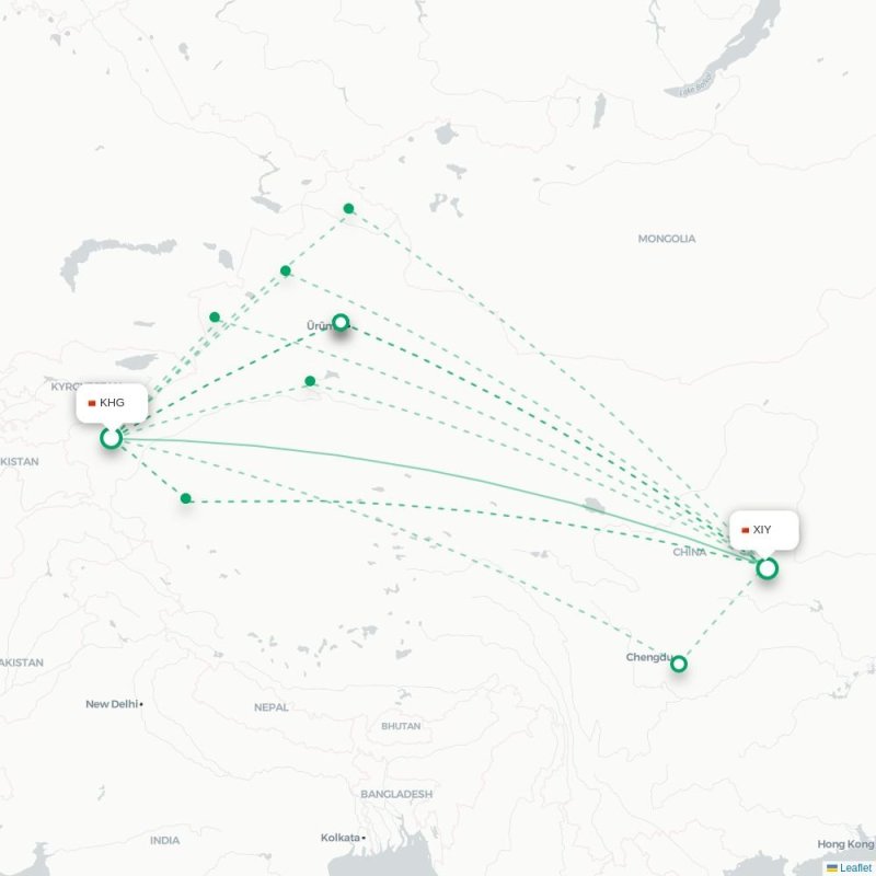 KHG - XIY route map