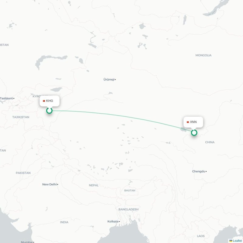 KHG - XNN route map