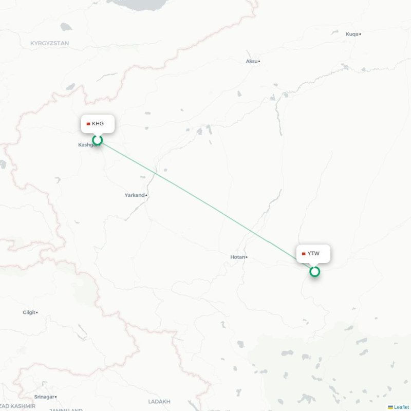 KHG - YTW route map