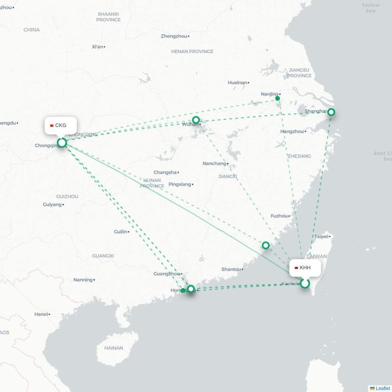 KHH - CKG route map
