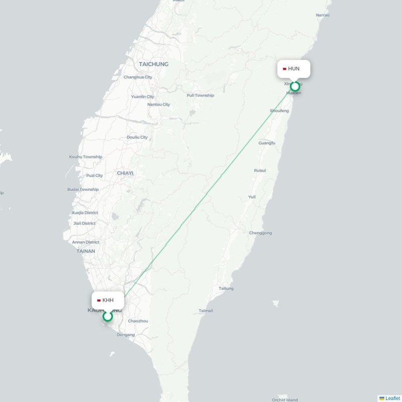 KHH - HUN route map