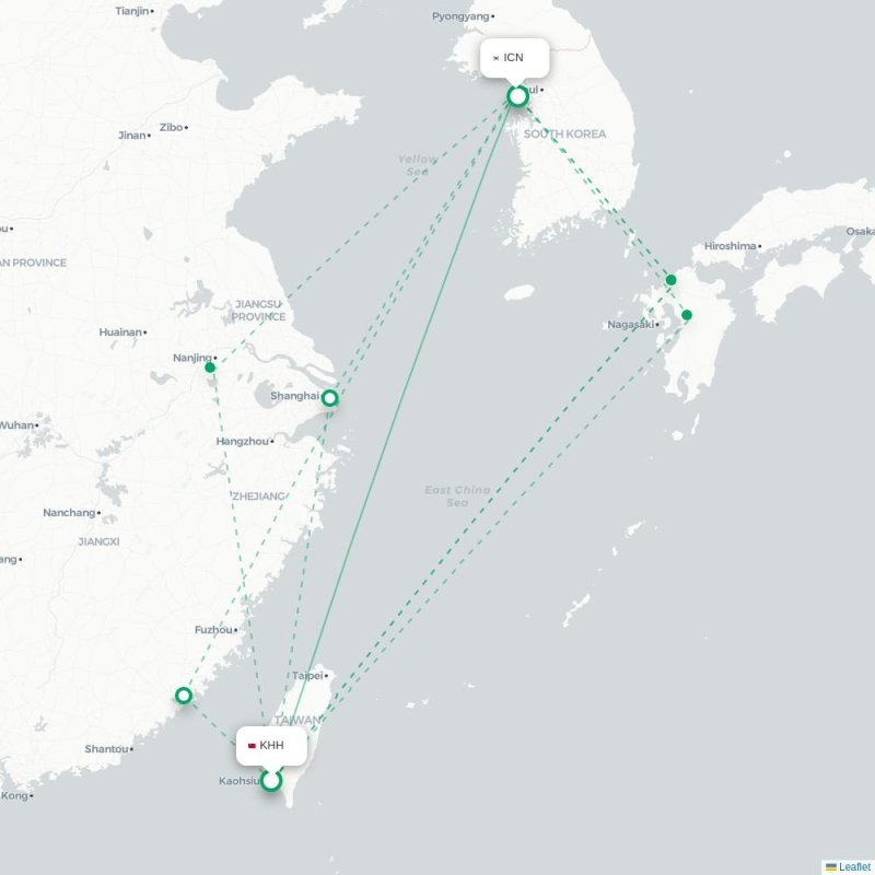KHH - ICN route map