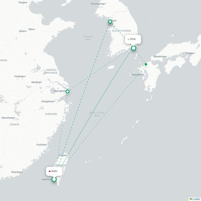 KHH - PUS route map