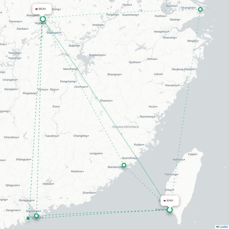 KHH - WUH route map
