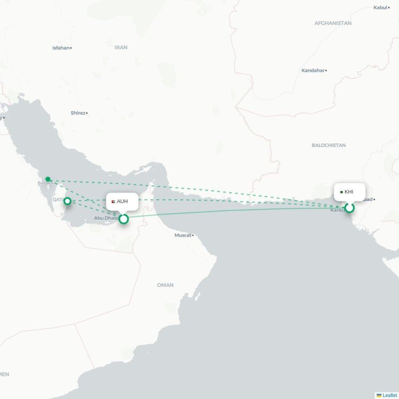 KHI - AUH route map