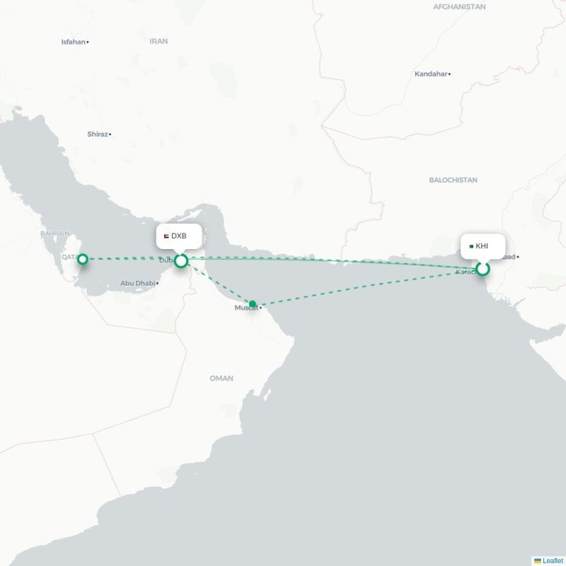 KHI - DXB route map