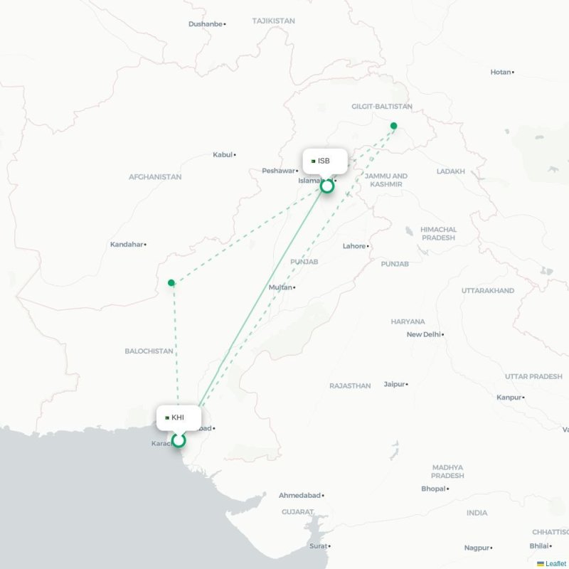 KHI - ISB route map