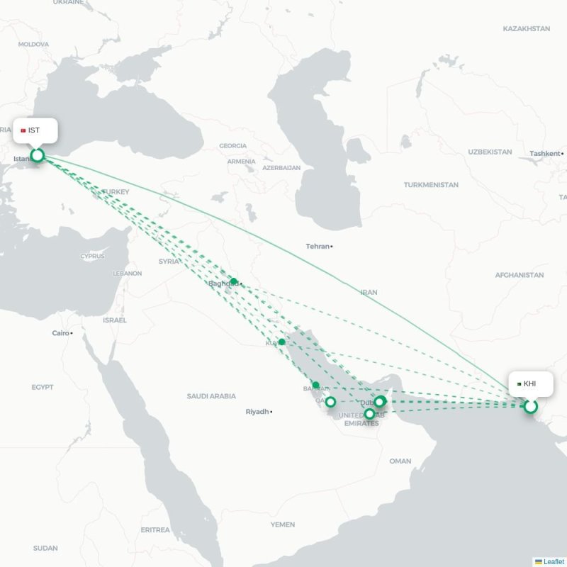 KHI - IST route map