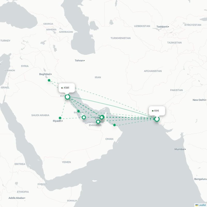 KHI - KWI route map