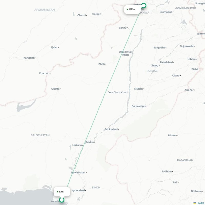 KHI - PEW route map