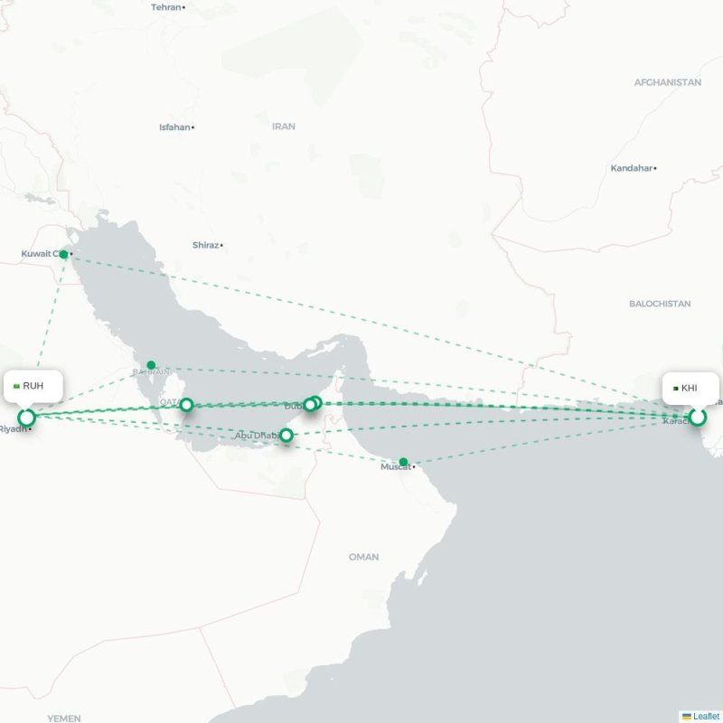 KHI - RUH route map