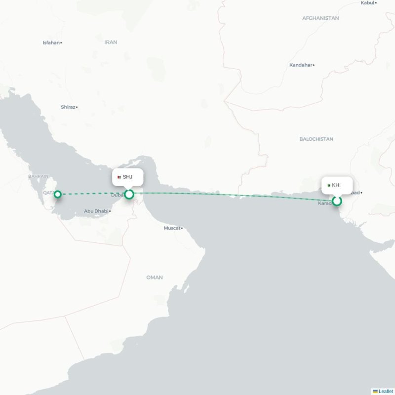 KHI - SHJ route map